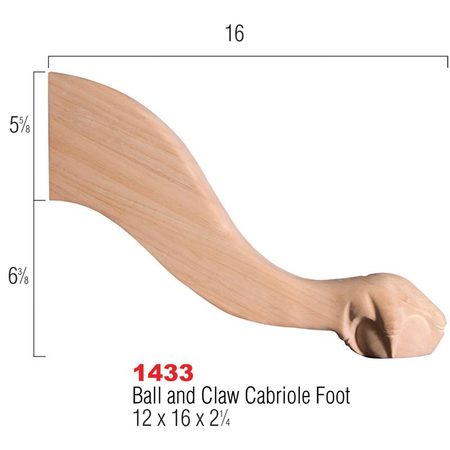 OSBORNE WOOD PRODUCTS 12 x 16 x 2 1/4 Ball and Claw Cabriole Foot in Soft Maple 1433M